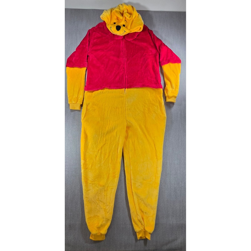 Disney Winnie the Pooh Pajamas Unisex XL Yellow Red Plush Kigurumi Onesie